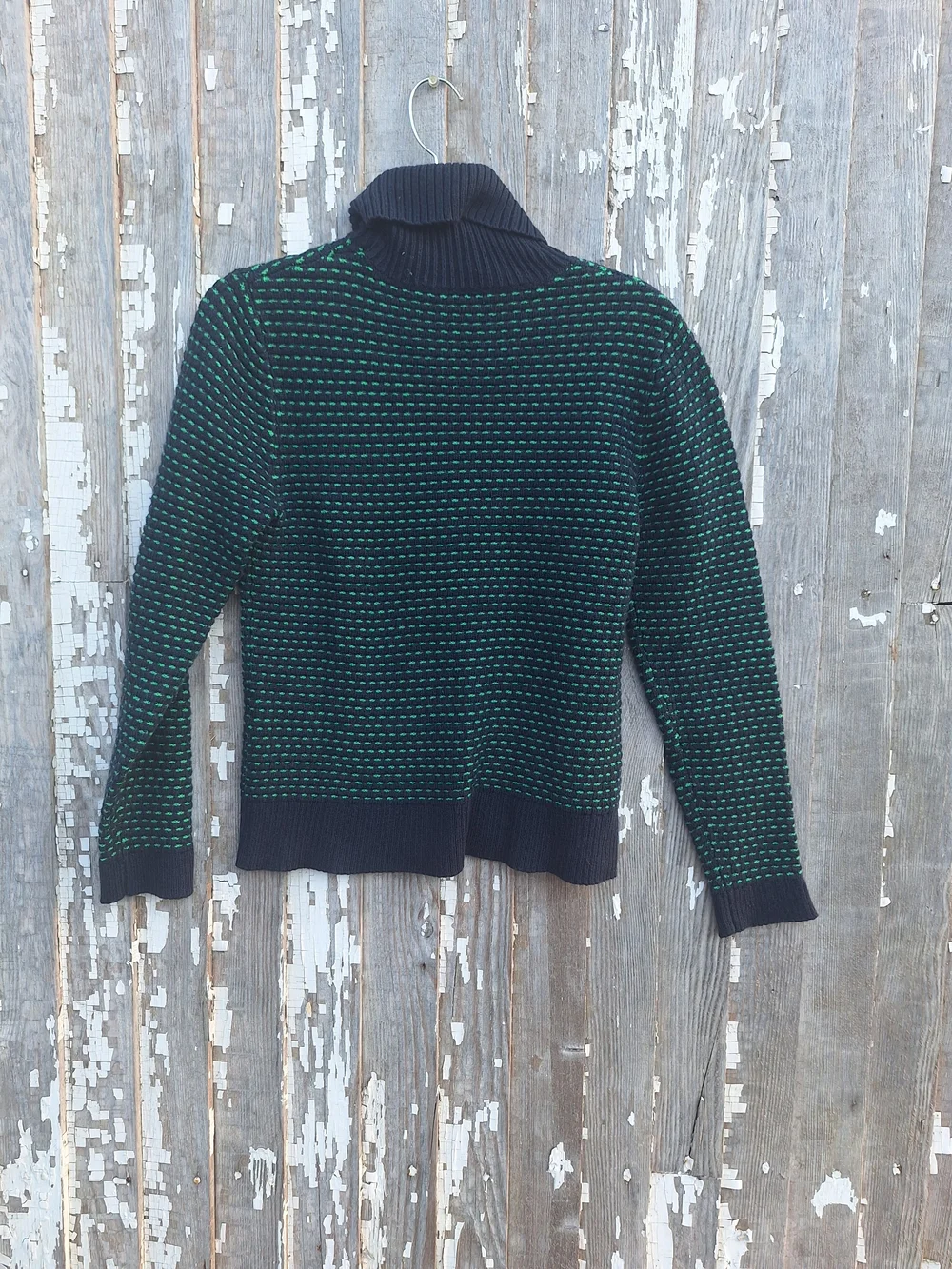 J. Crew Factory Navy and Green Textured Turtleneck Sweater Size Medium